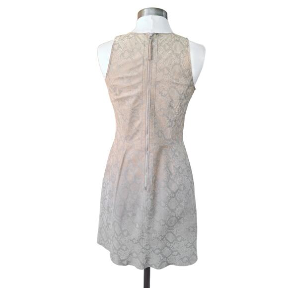 REBECCA TAYLOR Python Print Leather Mini Dress Size 6 Cream Gray Sleeveless - Picture 4 of 13